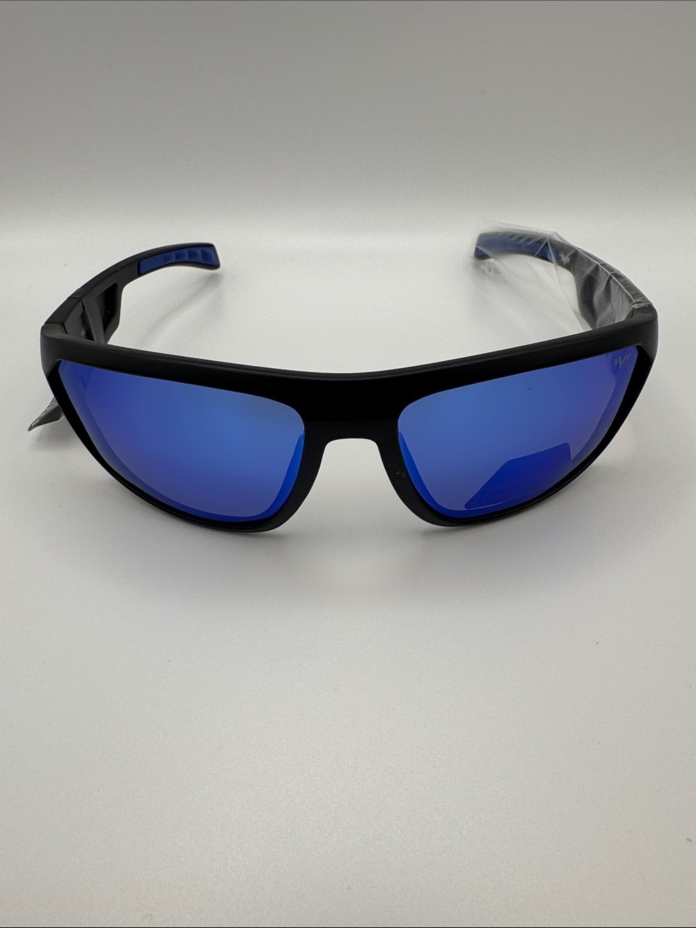Sport Wrap Sunglasses with Blue Mirror Lenses
